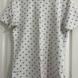 BYLT Basics White and Gray Polka Dot Tee